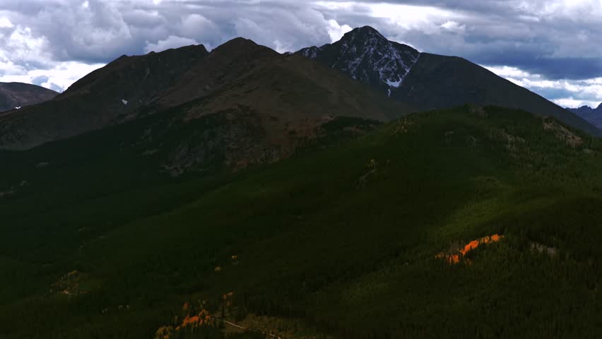Fall Autumn Mount of the Holy Cross Wilderness Notch Mountain Vail Minturn Red Cliff aerial drone Cross Creek Half Moon Pass cloudy morning Rocky Mountains Colorado colorful Aspen trees circle left