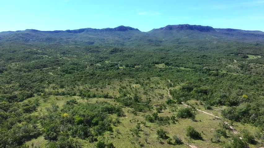 Beautiful Savannah Landscape With Mountain in Center of Brazil.