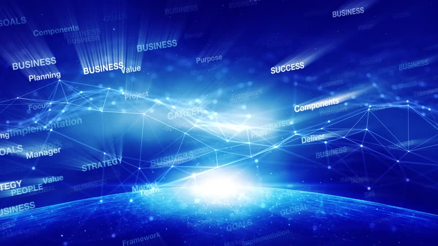 Success business strategy word cloud on digital technology background.