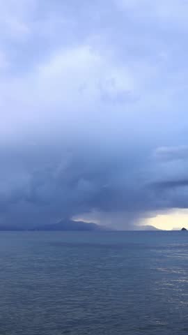 storm clouds over the sea. Turgutreis, Bodrum, Turkey. Vertical video for social media.