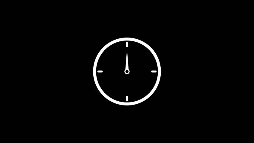 Simple white clock icon animation visualizing time lapse on black background
