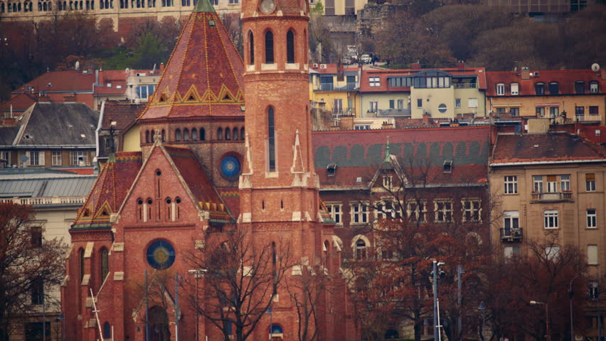 Historic Calvinist church building with distinctive architecture in Budapest.