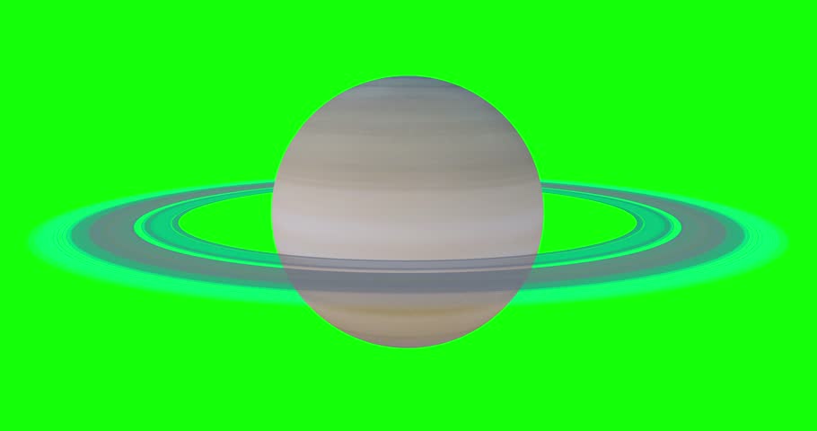 Planet Saturn rotating 360 degrees footage with green screen. 3D FX animation.