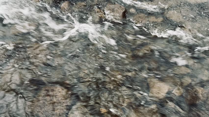 Streaming water in a small river, winter landscape. Quebec, Canada
