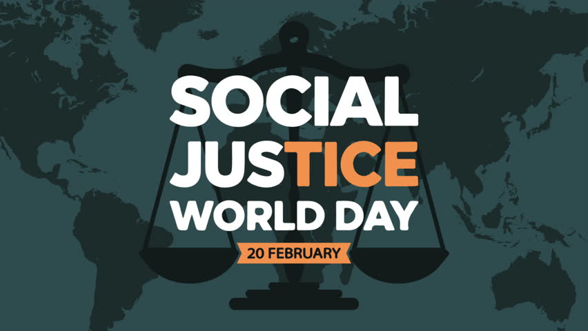Social Justice World Day Libra World Map Typography, art video illustration.