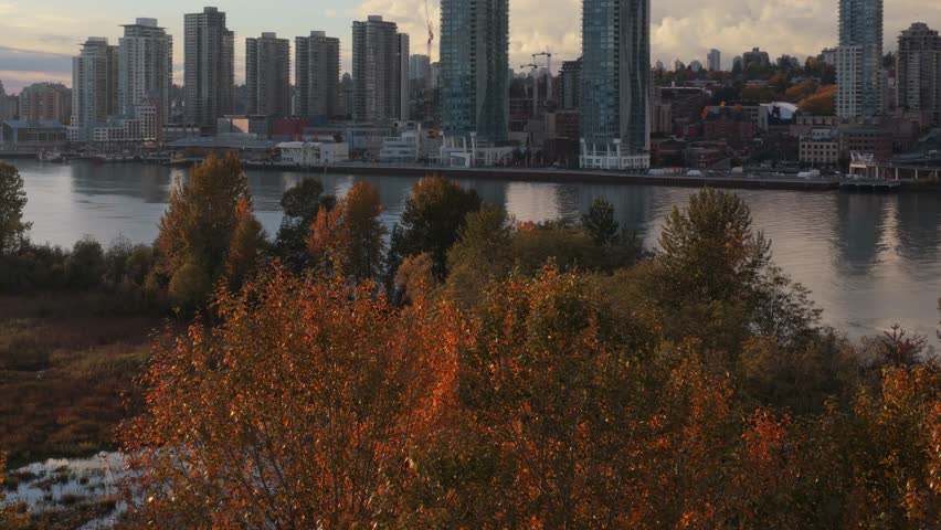 New Westminster Cityscape and Fraser River at Sunset, British Columbia, Canada