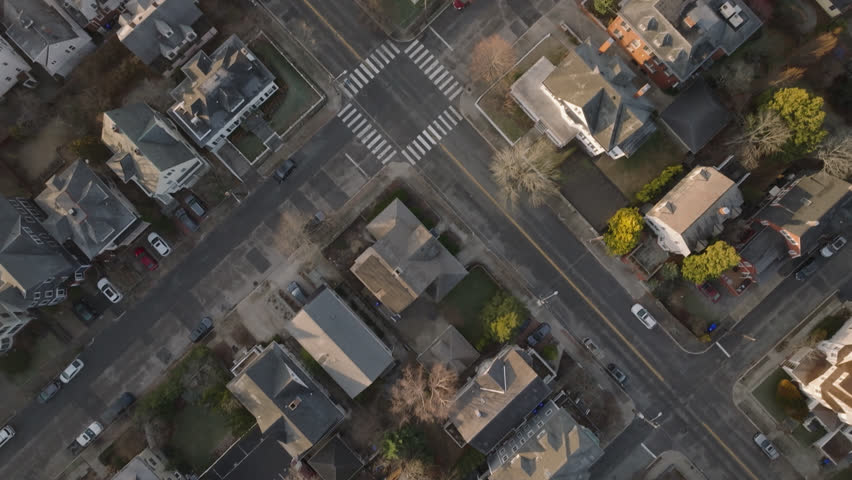 Aerial view of homes in Providence, Rhode Island. Shot on an autumn morning.