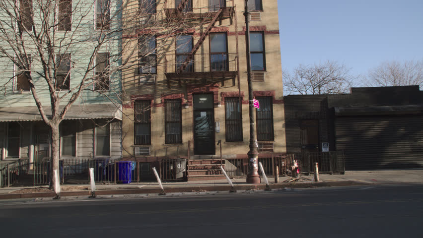 Handheld shot of a residential building in Gowanus, Brooklyn. Shot on an autumn morning in New York City.