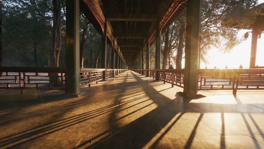 Beijing, China - 6th January 2026 - Sunrise Over the Summer Palace Long Corridor