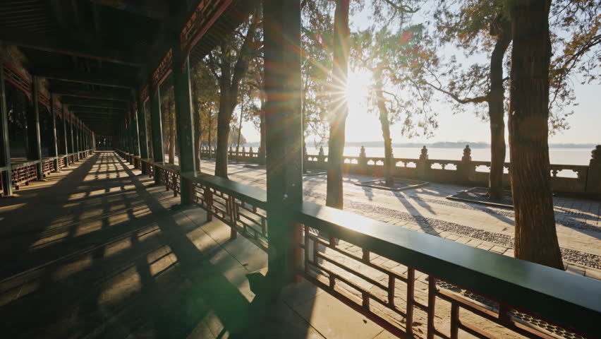 Beijing, China - 6th January 2026 - Sunrise Over the Summer Palace Long Corridor