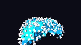 Seamless loop of a rapidly rotating fractal tree structure composed of cyan digital cubes ascending in a void. Represents blockchain growth, decentralized finance networks, and cryptocurrency ledger expansion. High-frequency algorithmic motion with elastic scaling blocks. 4K UHD 3D generative art render. - Powered by Shutterstock - Get 15% off with code: PIKWIZARD15