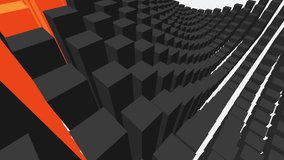 Isometric view of an abstract infinite server farm or data warehouse. Minimalist design with white and grey rectangular prisms representing rack servers arranged in a precise grid. Orange pulse waves move diagonally across the structure, symbolizing data processing, synchronization, and active transfer. Seamless loop animation suitable for technology backgrounds, cloud computing concepts, and digital infrastructure presentations. Clean, sterile aesthetic for corporate use. - Powered by Shutterstock - Get 15% off with code: PIKWIZARD15