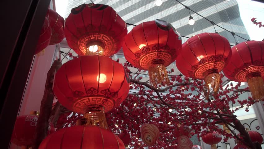 Chinese new year lanterns during festival at night.