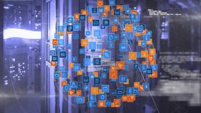 Animation of data processing and media icons over server room. global technology, connections and digital interface concept digitally generated video. - Powered by Shutterstock - Get 15% off with code: PIKWIZARD15