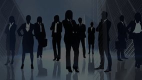 Animation of graph, icons and businesspeople silhouettes over servers. business, finance, connections, technology and digital interface digitally generated video. - Powered by Shutterstock - Get 15% off with code: PIKWIZARD15