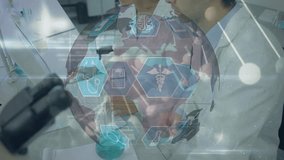 Animation of dna strand and globe with icons over diverse scientists in laboratory. global science, data processing and connections concept digitally generated video. - Powered by Shutterstock - Get 15% off with code: PIKWIZARD15