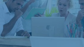 Animation of financial data processing over business people in office. Business technology and teamwork concept. - Powered by Shutterstock - Get 15% off with code: PIKWIZARD15