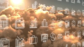 Animation of financial icons and social media users over clouds. Social media, communication, network and technology concept digitally generated video. - Powered by Shutterstock - Get 15% off with code: PIKWIZARD15