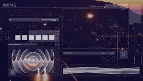 Animation of interface with data processing against aerial view of night cityscape. Computer interface and business technology concept - Powered by Shutterstock - Get 15% off with code: PIKWIZARD15