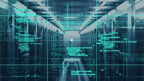 Animation of network of connections with icons and data processing over server room. Global connections, technology and digital interface concept digitally generated video. - Powered by Shutterstock - Get 15% off with code: PIKWIZARD15