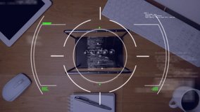 Animation of statistics and data processing over desk with computer and office items. Global business, finance and data processing concept digitally generated video. - Powered by Shutterstock - Get 15% off with code: PIKWIZARD15