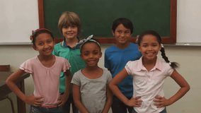 Animation of science icons over diverse schoolchildren in classroom. School, education and learning concept digitally generated video. - Powered by Shutterstock - Get 15% off with code: PIKWIZARD15