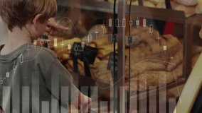 Animation of financial data processing over caucasian boy and girl grocery shopping. Global shopping, finance, connections, computing and data processing concept digitally generated video. - Powered by Shutterstock - Get 15% off with code: PIKWIZARD15