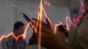 Financial data graph animation over person using smartphone in office. Business, finance, technology, analysis, corporate, innovation - Powered by Shutterstock - Get 15% off with code: PIKWIZARD15