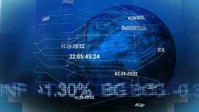 3D render digital globe rotating on blue canvas connecting circuit lines glowing above data bands. Futuristic, visualization, technology, cyberspace, interface, infographic, digital - Powered by Shutterstock - Get 15% off with code: PIKWIZARD15