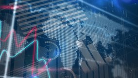 Animation of financial data and graphs processing on navy digital screen. global connections, finance, economy and technology concept digitally generated video. - Powered by Shutterstock - Get 15% off with code: PIKWIZARD15