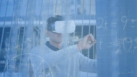 Animation of mathematical equations over man using vr headset. global education, technology and digital interface concept digitally generated video. - Powered by Shutterstock - Get 15% off with code: PIKWIZARD15