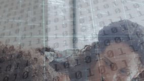 Animation of binary code over caucasian female teacher teaching to african american students. Digital composite, multiple exposure, education, coding, togetherness, childhood and school concept. - Powered by Shutterstock - Get 15% off with code: PIKWIZARD15