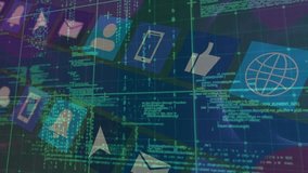 Animation of data processing over tech icons moving on digital screen. Global network, data processing and technology concept digitally generated video. - Powered by Shutterstock - Get 15% off with code: PIKWIZARD15
