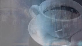 Animation of plexus networks and data processing against close up of a coffee cup. Global networking and business technology concept - Powered by Shutterstock - Get 15% off with code: PIKWIZARD15