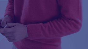 Animation of tech icons over midsection of caucasian man using smartphone. Data processing, communication and technology concept digitally generated video. - Powered by Shutterstock - Get 15% off with code: PIKWIZARD15