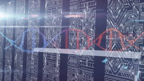 Animation of spinning dna structure and data processing over screens with microprocessor connections. Medical research and science technology concept - Powered by Shutterstock - Get 15% off with code: PIKWIZARD15