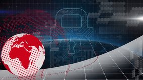 Animation of online security padlock, globe and data processing. Global online security, business, finance and data processing concept digitally generated video. - Powered by Shutterstock - Get 15% off with code: PIKWIZARD15