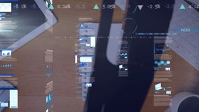 Animating of statistical data processing against stapler falling on wooden office table. Computer interface and business data technology concept - Powered by Shutterstock - Get 15% off with code: PIKWIZARD15