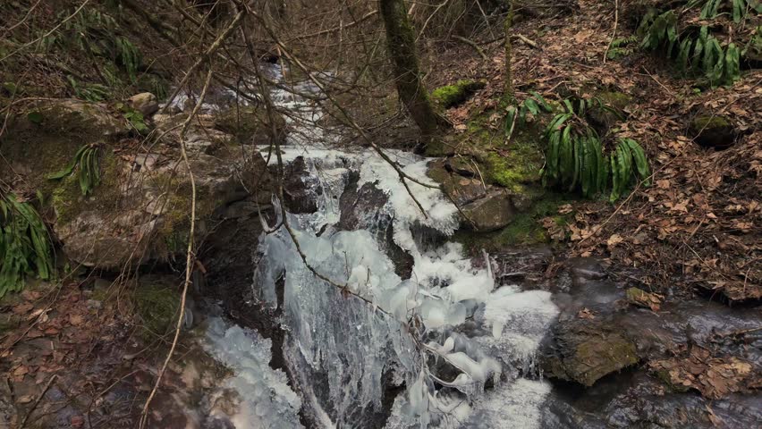 Frozen stream in slow motion