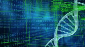 Animation of binary coding, data processing and dna strand spinning over grid. global science, computing, data processing and digital interface concept digitally generated video. - Powered by Shutterstock - Get 15% off with code: PIKWIZARD15