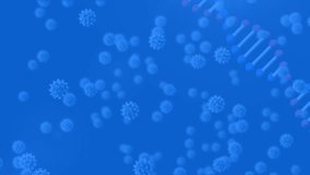 Animation of dna strand, covid 19 cells over globe on blue background. Global covid 19 pandemic, health and data processing concept digitally generated video. - Powered by Shutterstock - Get 15% off with code: PIKWIZARD15