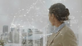 The businesswoman is giving a thumbs up, indicating she is pleased with the situation the mathematical formulae and flickering spots represent data or information, possibly related to the - Powered by Shutterstock - Get 15% off with code: PIKWIZARD15