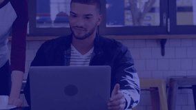 Animation of financial data processing over business people working in office. Global computing, finance, business and data processing concept digitally generated video. - Powered by Shutterstock - Get 15% off with code: PIKWIZARD15