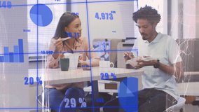 Animation of financial data processing over diverse business people in office. Global business, finance, computing and data processing concept digitally generated video. - Powered by Shutterstock - Get 15% off with code: PIKWIZARD15