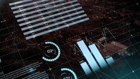 Animation of financial data processing over cityscape and dark background. Global finance, business, connections, computing and data processing concept digitally generated video. - Powered by Shutterstock - Get 15% off with code: PIKWIZARD15
