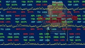 Animation of stock market over data processing and shopping cart with boxes. global retail, finances and digital interface concept digitally generated video. - Powered by Shutterstock - Get 15% off with code: PIKWIZARD15