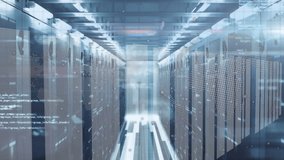 Animation of data processing over server room. global business, technology and digital interface concept digitally generated video. - Powered by Shutterstock - Get 15% off with code: PIKWIZARD15
