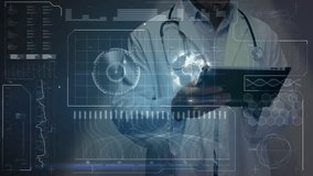 Animation of digital screen over caucasian male doctor. Health, medicine and digital interface concept digitally generated video. - Powered by Shutterstock - Get 15% off with code: PIKWIZARD15