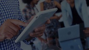 Animation of financial data processing over caucasian man using tablet. Global business, finances and data processing concept digitally generated video. - Powered by Shutterstock - Get 15% off with code: PIKWIZARD15