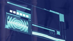 Digital animation of data processing against abstract scope scanning on blue background. Global digital interface technology and networking concept digitally generated video. - Powered by Shutterstock - Get 15% off with code: PIKWIZARD15